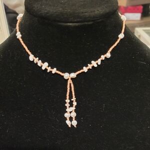 Free People Pearl and Pink Beaded Necklace